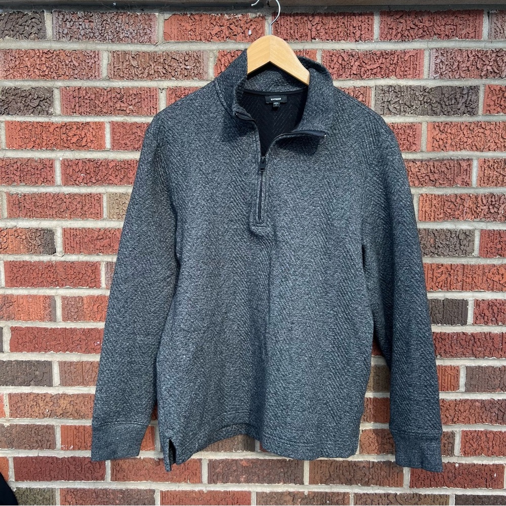 Express Dark Gray Stitched 1/4 Zip Up Pull Over Sweatshirt